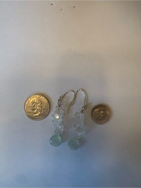 Handmade Aquamarine Drop and Clear Chip Dangle Earrings
